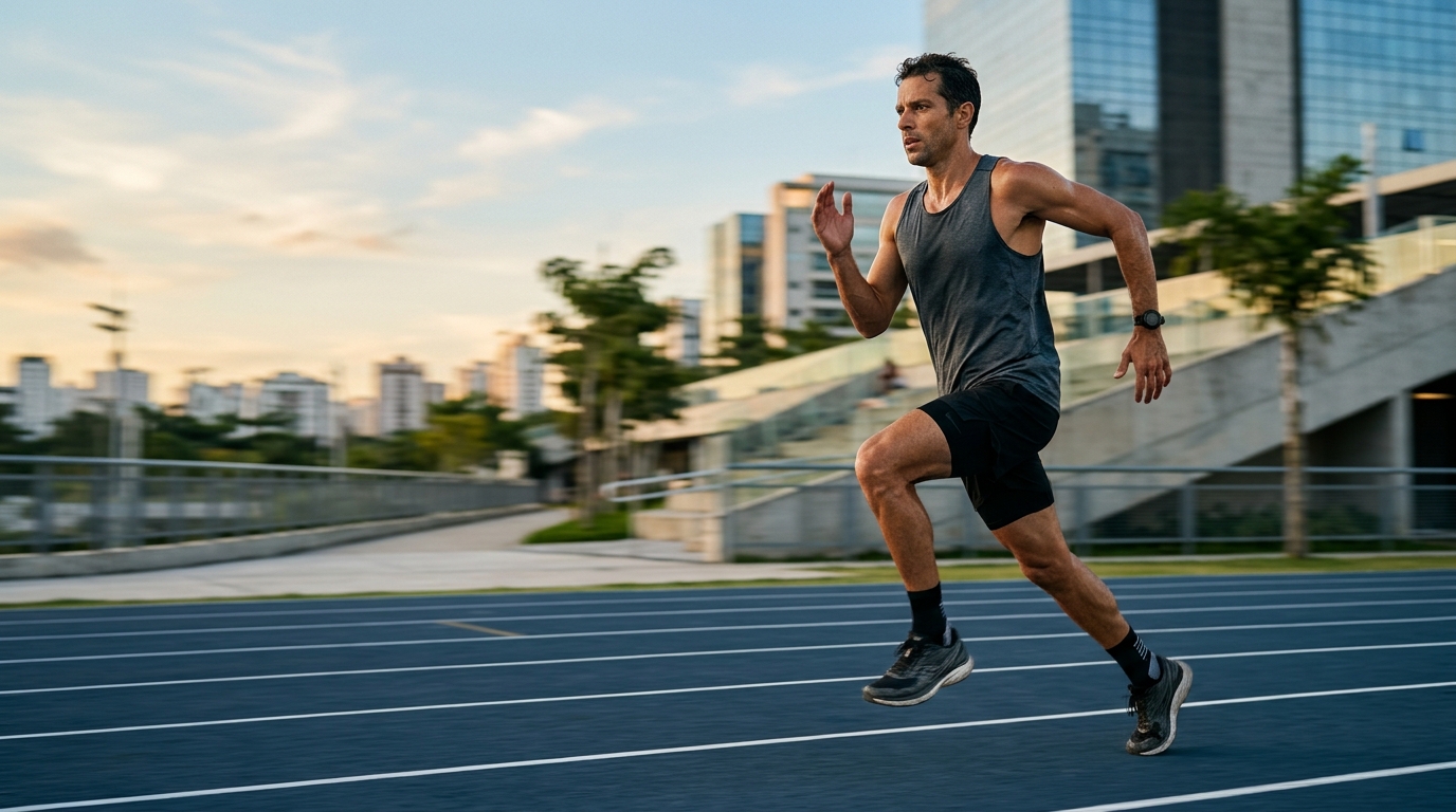 Atleta em corrida de alta performance